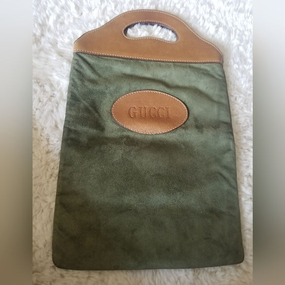 Vintage GUCCI Suede Olive Green Tote - Picture 1 of 7